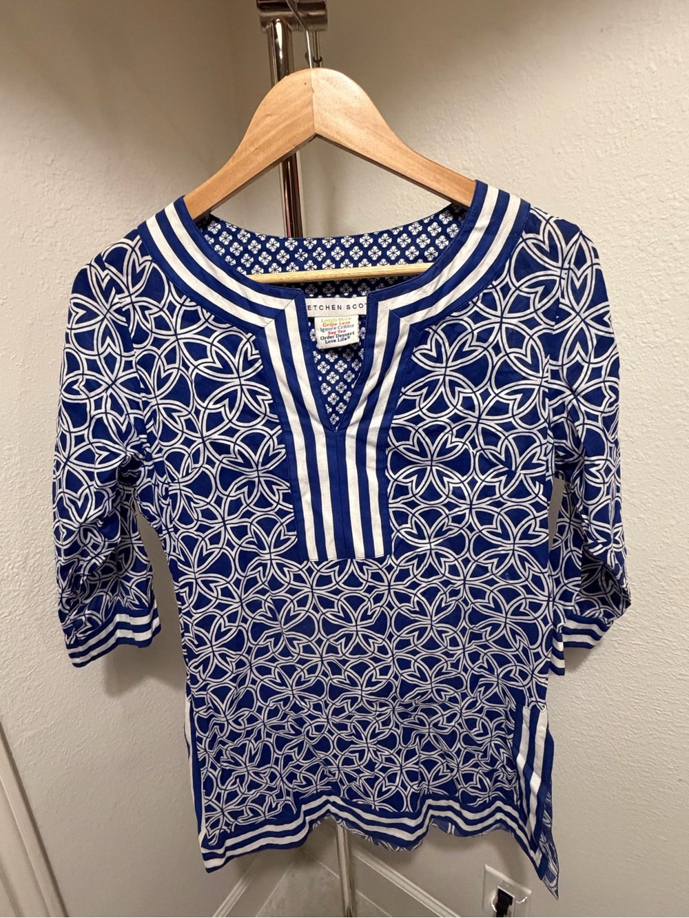 Gretchen Scott Designs Blue & White Geometric Tunic